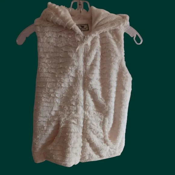 Widgeon faux fur vest with hood & zip closure size medium ivory color - Picture 1 of 12